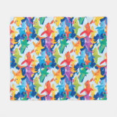 レインボーおもしろいシャーク誕生日パーティーパターンファミリー フリースブランケット (正面(横))