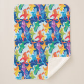 レインボーおもしろいシャーク誕生日パーティーパターン シェルパブランケット (正面)