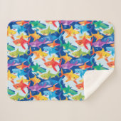 レインボーおもしろいシャーク誕生日パーティーパターン シェルパブランケット (正面(横))