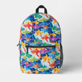 レインボーおもしろいシャーク誕生日パーティーパターン プリントバックパック (正面)