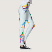 レインボーおもしろいシャーク誕生日パーティー家族の子供 レギンス (右)