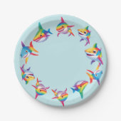 レインボーおもしろいシャーク誕生日パーティーPattern Kids ペーパープレート (正面)