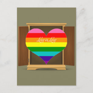 レインボーおもしろいハートLGBT来がクローゼットから ポストカード
