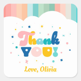 レインボーおもしろいバースデーパーティーテーマシール スクエアシール