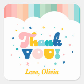 レインボーおもしろいバースデーパーティーテーマシール スクエアシール