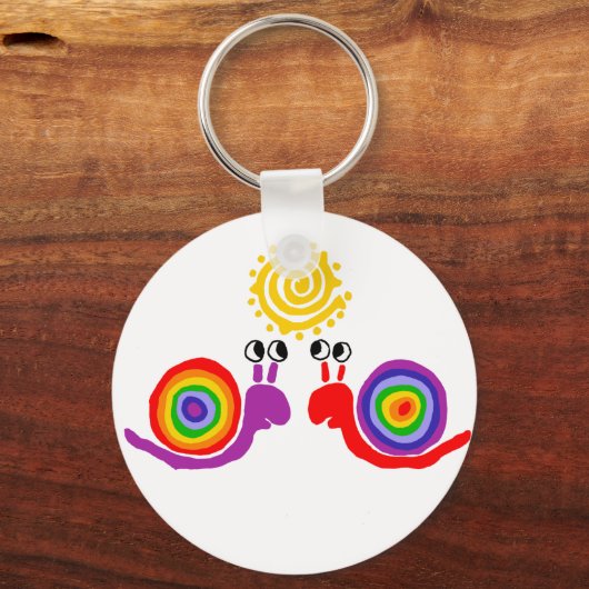 レインボーおもしろいファンキーカタツムイルラブ抽象芸術アート キーホルダー (正面)