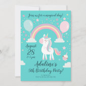 レインボーおもしろいユニコーン誕生日パーティー 招待状 (正面)