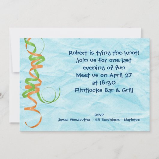 レインボーおもしろい文字バチュラーパーティ 招待状 (裏面)