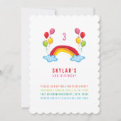 レインボーお洒落とバルーンの女の子の誕生日パーティー 招待状 (正面)