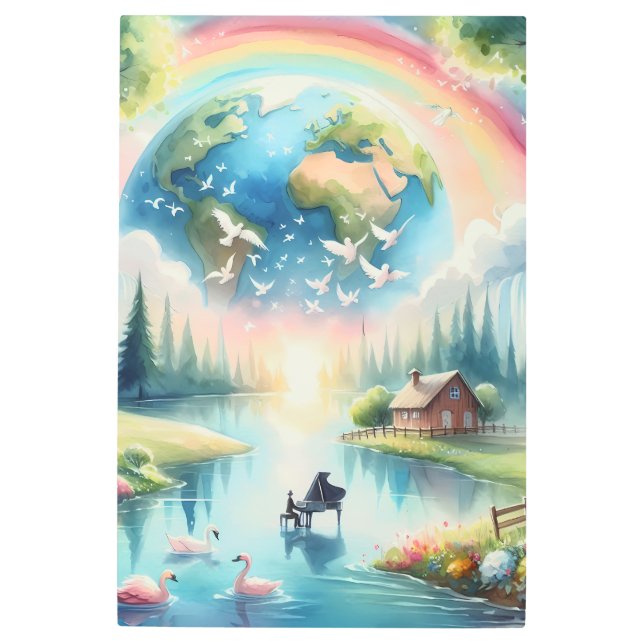 レインボーお洒落アースファンタジーシーン メタルプリント (正面)