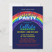 レインボーお洒落ウォータ鮮やかーのカラー誕生日 招待状 (正面)