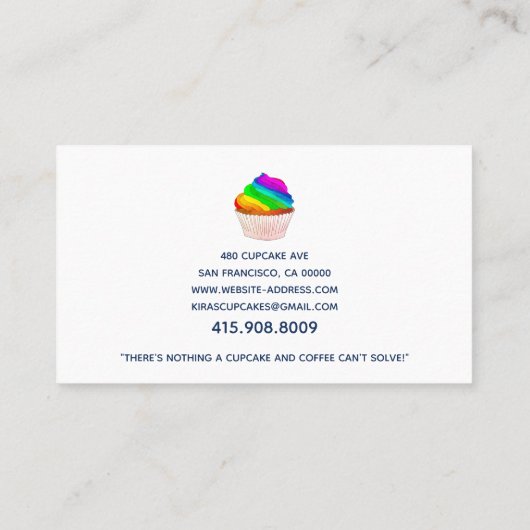 レインボーお洒落カップケーキベイカーまたはベーカリー 名刺 (裏面)