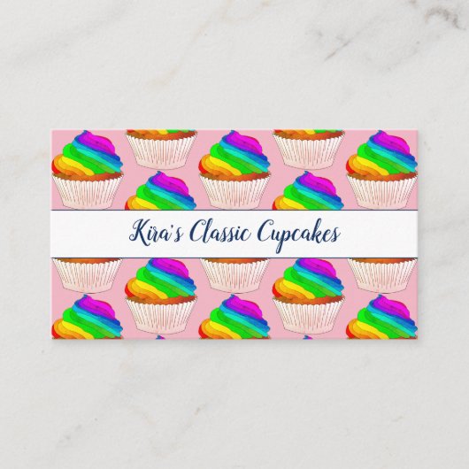 レインボーお洒落カップケーキベイカーまたはベーカリー 名刺 (正面)