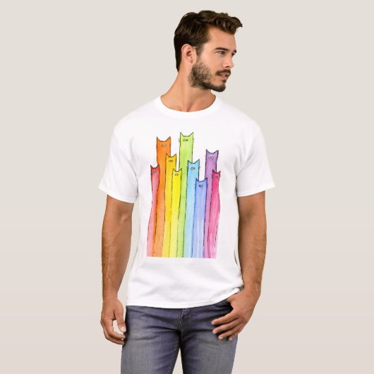 レインボーお洒落キャッツイラストレーション Tシャツ (正面フル)