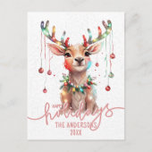 レインボーお洒落トナカイとクリスマスライト ポストカード (正面)