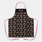 レインボーお洒落ハートカラフルドリーミーブラック エプロン (正面)