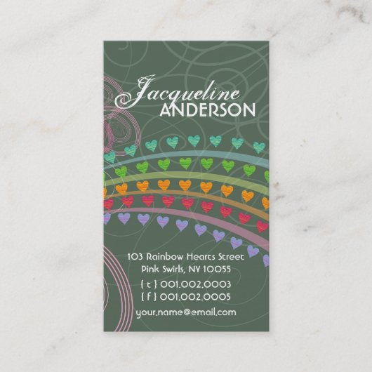 レインボーお洒落ハートピンク渦巻き旋回プロファイルカード 名刺 (正面)