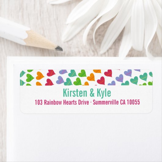 レインボーお洒落ハート振りかける住所 シール (インサイチュ)