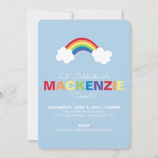 レインボーお洒落バースデーパーティーへの招待 招待状 (正面)