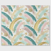 レインボーお洒落パステル抽象芸術と金ゴールド星 ラッピングペーパー (フラット)