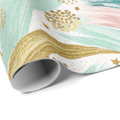 レインボーお洒落パステル抽象芸術と金ゴールド星 ラッピングペーパー (ロールコーナー)