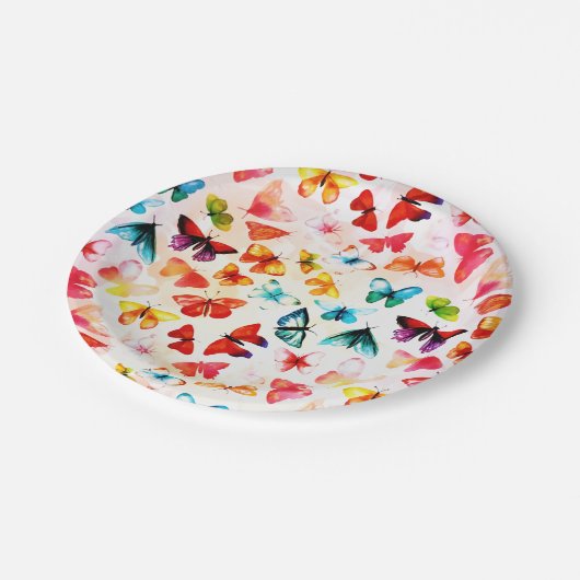 レインボーお洒落フォレストバタフライウォーター色 ペーパープレート (アングル)
