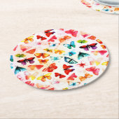 レインボーお洒落フォレストバタフライウォーター色 ラウンドペーパーコースター (アングル)