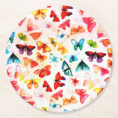 レインボーお洒落フォレストバタフライウォーター色 ラウンドペーパーコースター (正面)