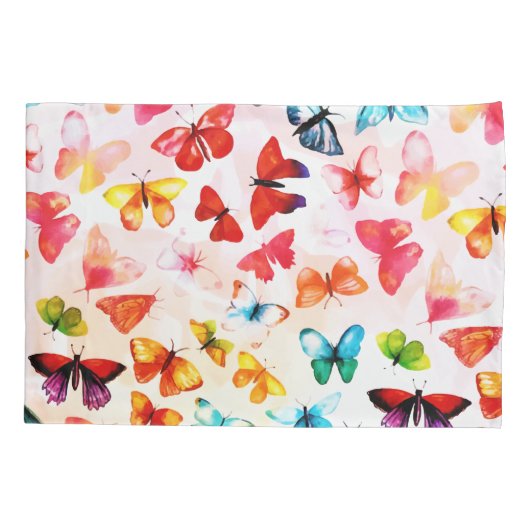 レインボーお洒落フォレストバタフライウォーター色 枕カバー (裏面)