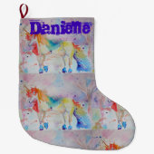 レインボーお洒落ユニコーンアートクリスマスストッキング ラージクリスマスストッキング (正面)