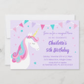 レインボーお洒落ユニコーンパープル第5誕生日 招待状 (正面)