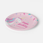 レインボーお洒落ユニコーンピンクハッピーバースデー ペーパープレート (アングル)