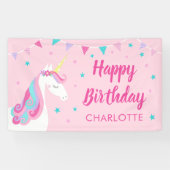 レインボーお洒落ユニコーンピンクハッピーバースデー 横断幕 (横)