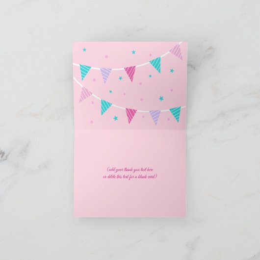 レインボーお洒落ユニコーンピンク誕生日 サンキューカード (内部)