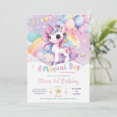 レインボーお洒落ユニコーンマジカルデイ誕生日 招待状 (スタンド正面)