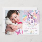 レインボーお洒落ユニコーンマジカル誕生日写真 招待状 (正面)