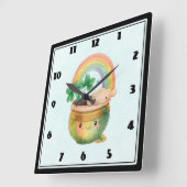 レインボーお洒落&クローバー付プランター スクエア壁時計 (傾斜)