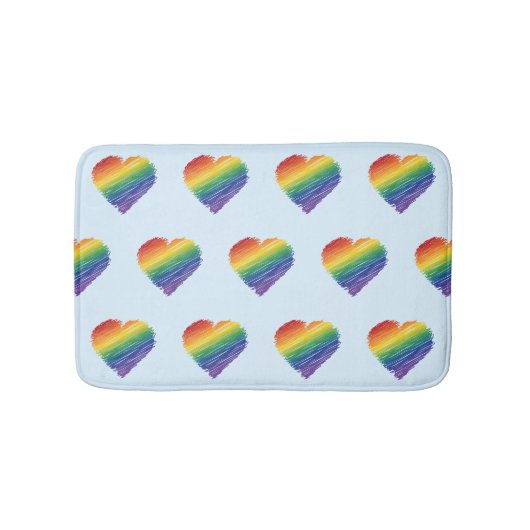 レインボーお絵かきハートバスマット バスマット (正面)