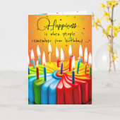 レインボーお誕生日ケーキとキャンドル カード (黄色い花)