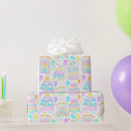 レインボーお誕生日ケーキラッピング紙 ラッピングペーパー