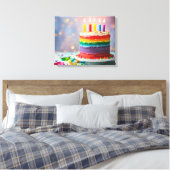 レインボーお誕生日ケーキ キャンバスプリント (インサイチュ (寝室))