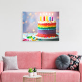 レインボーお誕生日ケーキ キャンバスプリント (インサイチュ (リビング))