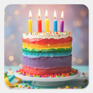 レインボーお誕生日ケーキ スクエアシール
