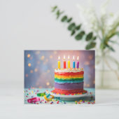 レインボーお誕生日ケーキ ポストカード (スタンド正面)