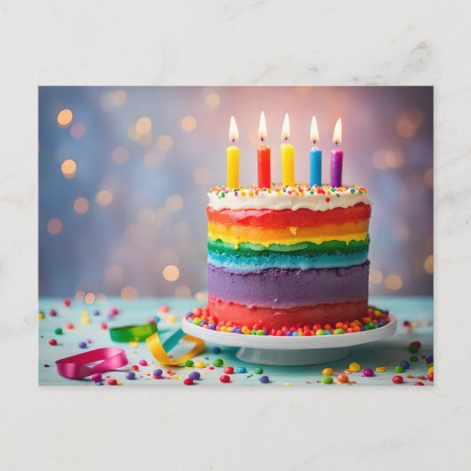 レインボーお誕生日ケーキ ポストカード (正面)