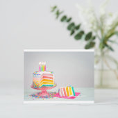 レインボーお誕生日ケーキ ポストカード (スタンド正面)