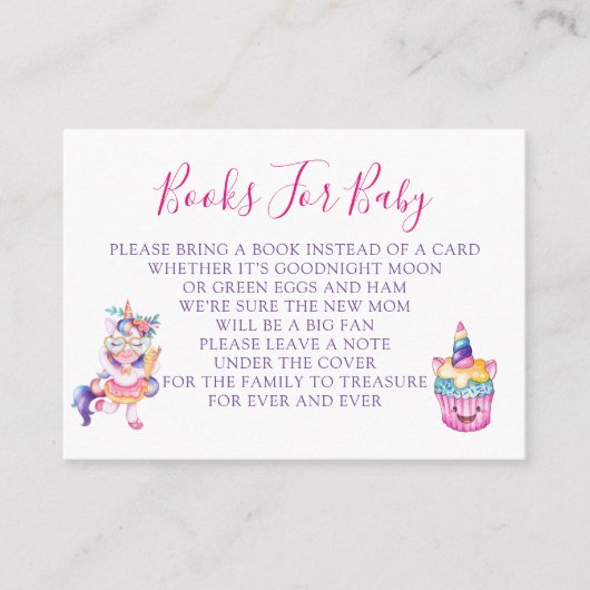 レインボーかわいいユニコーン女の子の本ベビー 名刺 (正面)