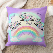 レインボーかわいい子羊ジャンプする三羽の羊アート クッション (ブランケット)