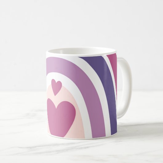 レインボーかわいらしとハート紫 コーヒーマグカップ (正面右)