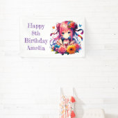 レインボーかわいらしアニメガールパーソナライズされた誕生日 横断幕 (インサイチュ)